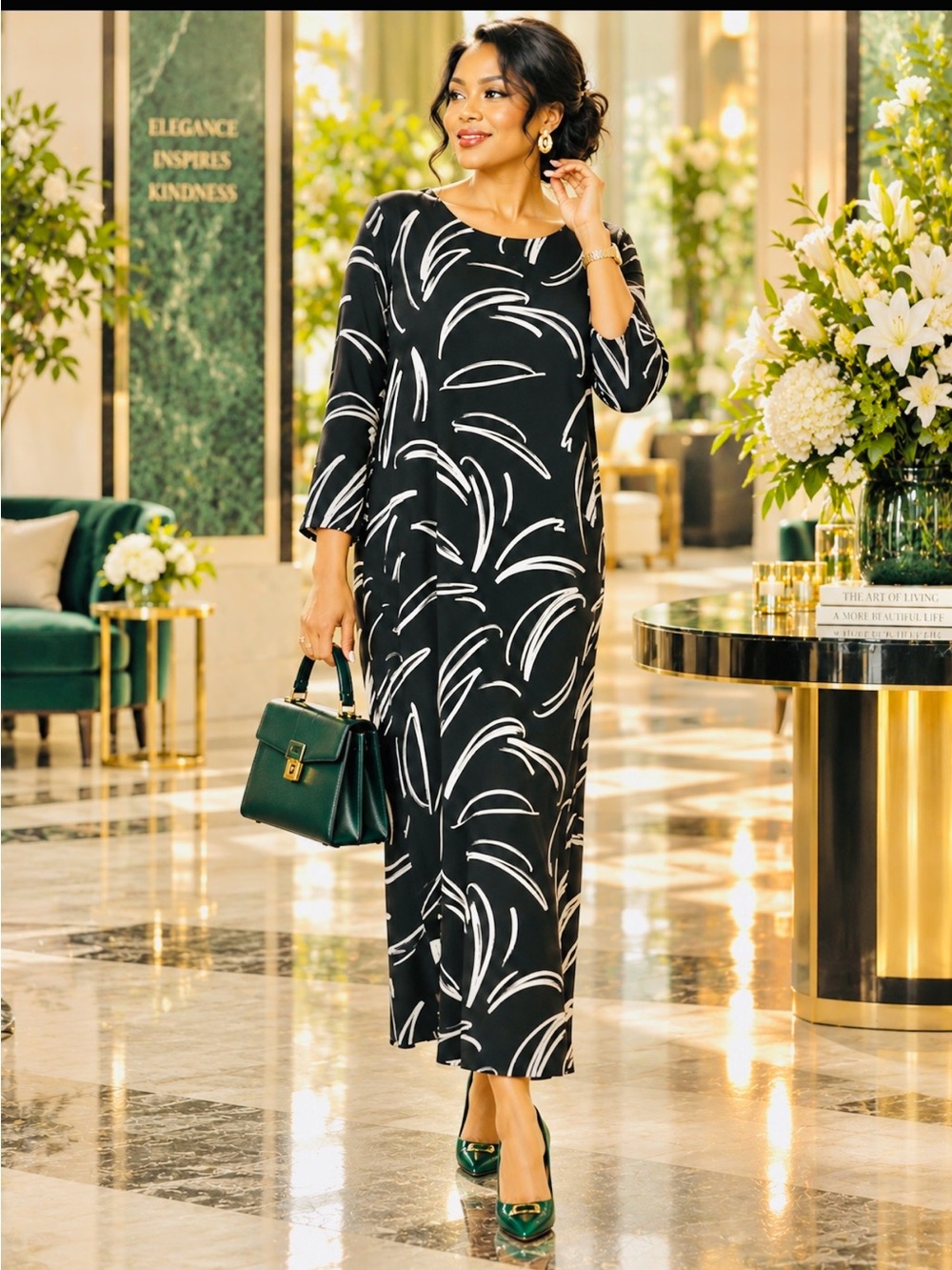 Chico's Black midi Dress with White Abstract Print